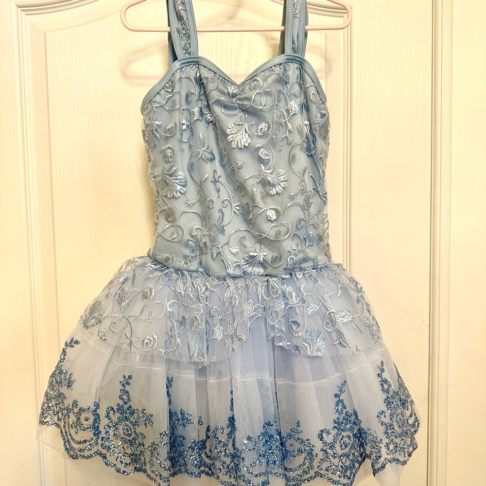 Weissman Light Blue Embroidered Kids Dance Costume
